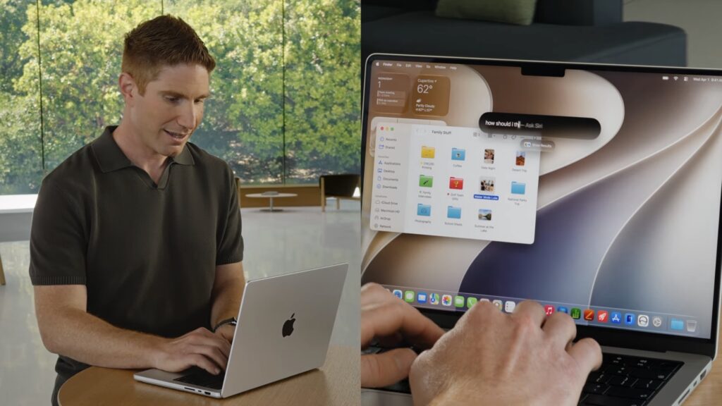 MacのSpotlightからSiri AIを呼び出している画面